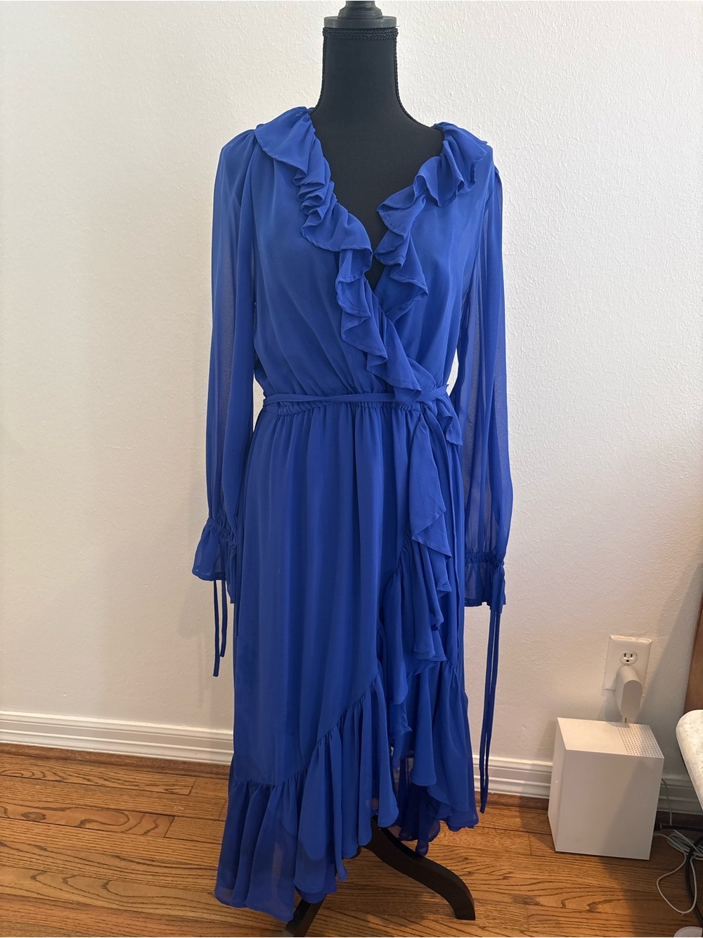 Anthropologie Cobalt Ruffle Wrap Dress